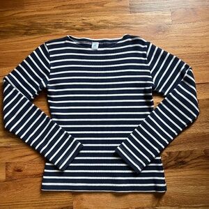 Vtg. Petit Bateau 100% cotton boat neck striped L/S tee shirt women S/16 France
